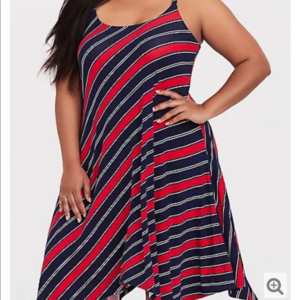 Red and Navy Jersey Handkerchief Hem Trapeze Dress